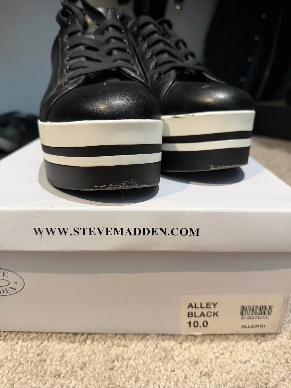 Steve Madden Alley Women's Black Platform Sneakers with Striped Sole